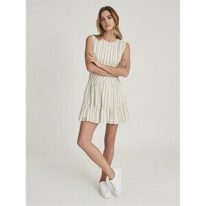 Reiss Women’s Dress Size 12 Sofia Flippy Striped Mini White Green Stripe